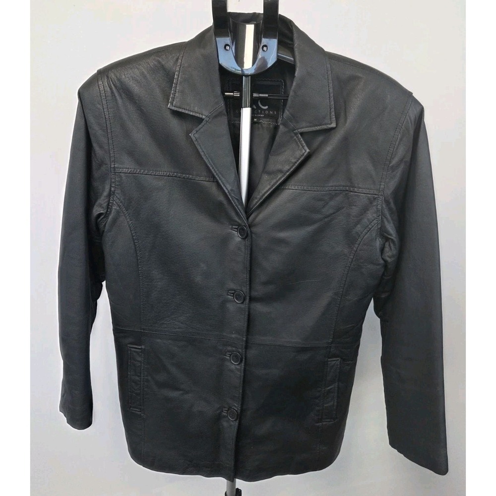 Y2K Vintage Black Leather Jacket by KC Collections Full Lining Women Size Small